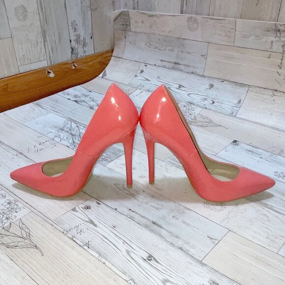 Guilty Soles Shiny Coral Stilettos - Picture 2 of 5
